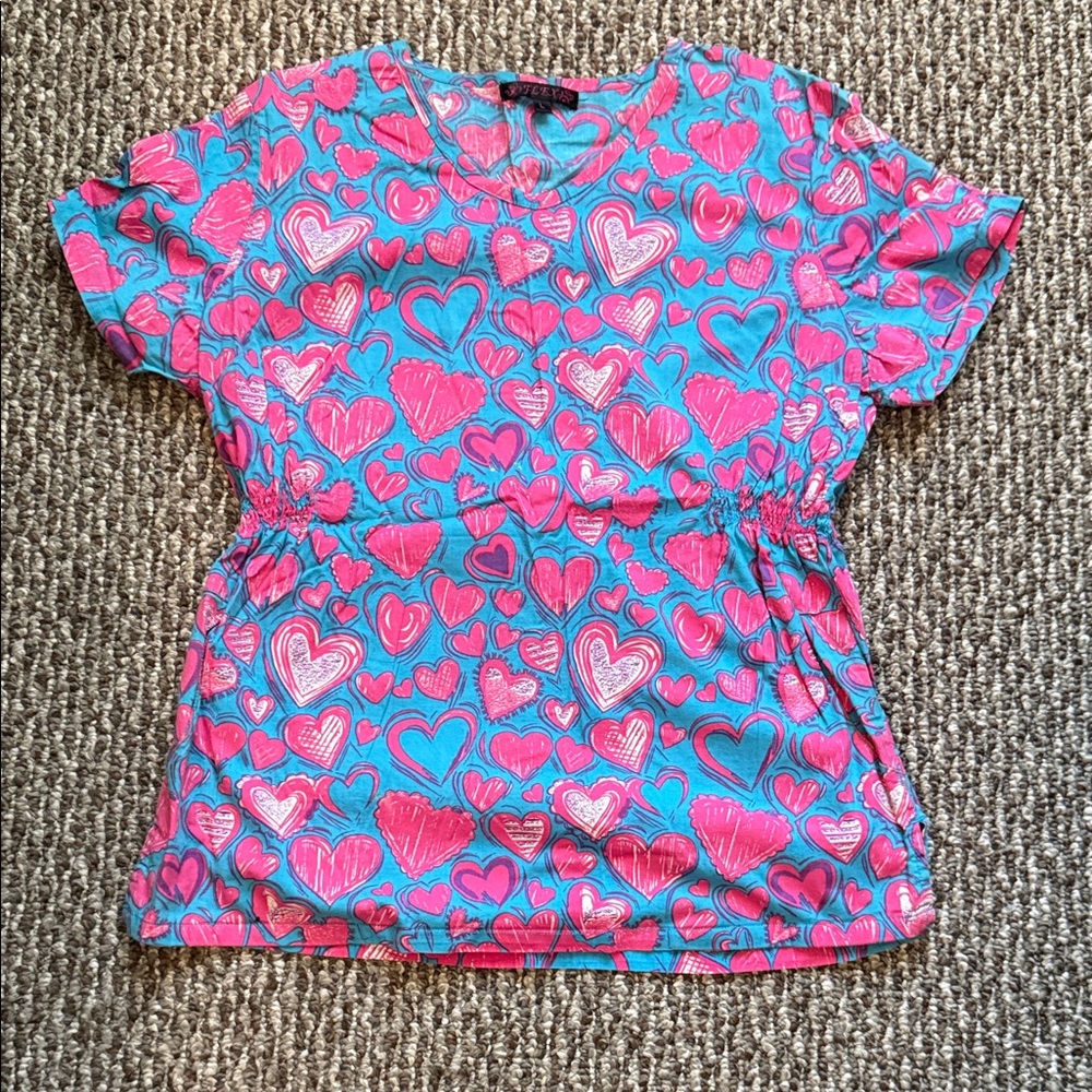 Heart Patterned Women's Scrub Top